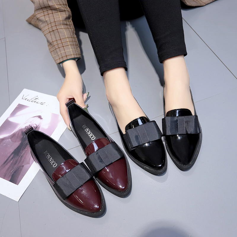 Women Shoes Formal - Black/ Wine Red Patent Leather Pointed