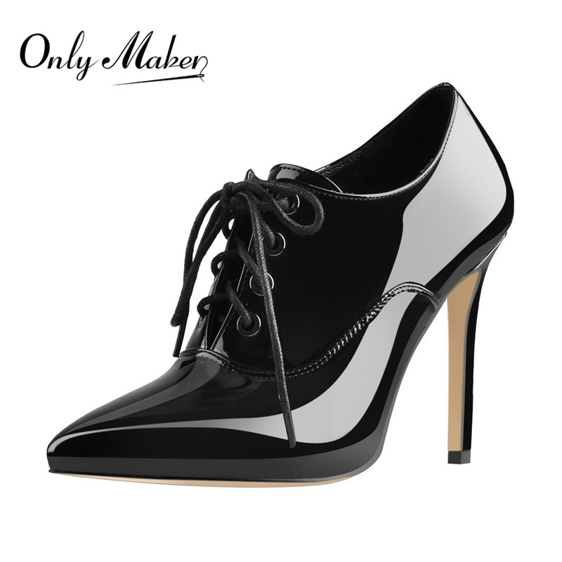 Court Heel Pointed - Onlymaker Women Lace Up Vintage High