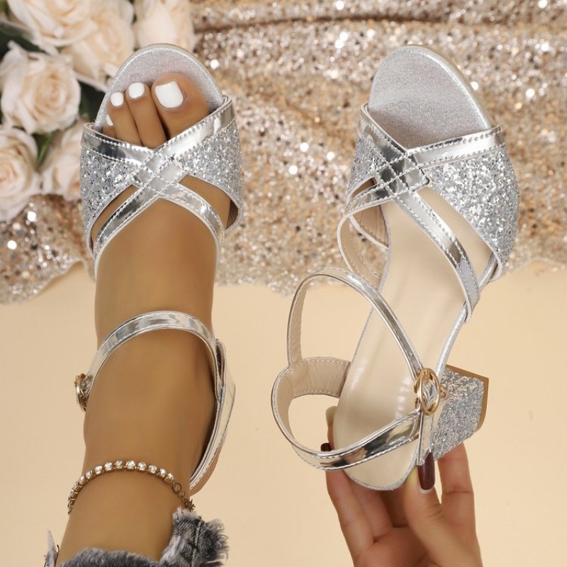 Women Shoes Formal - Women Block Heels Sandals Gold Sparkly