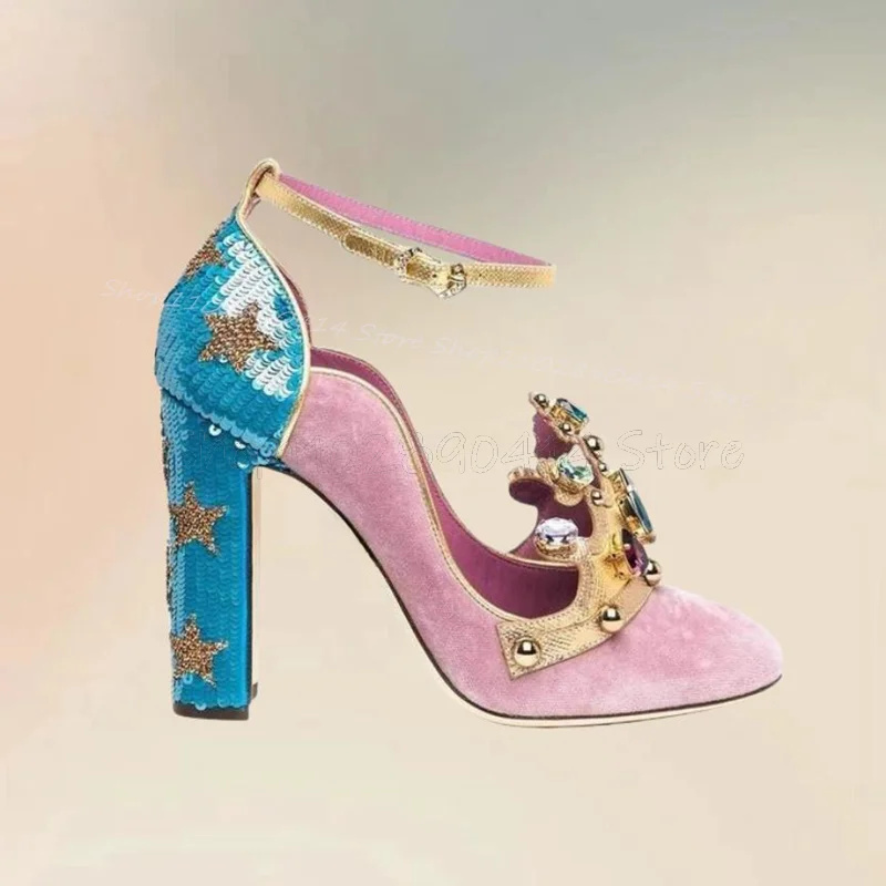 Court Heel Pointed - Court Style Crystal Crown Design Pointed