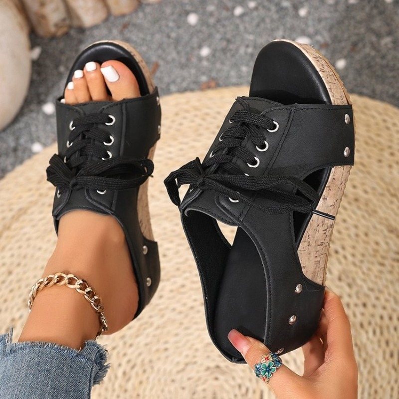 Cork Wedge Sandal - Women's Sandals Wedge Open Toe Mid