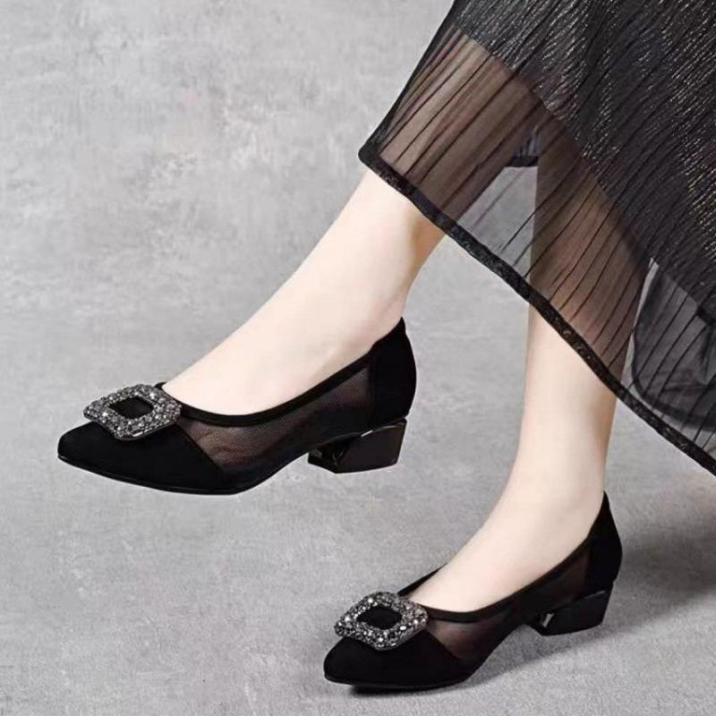 Women Shoes Formal - Elegant Pointed Toe Mesh Block Heel