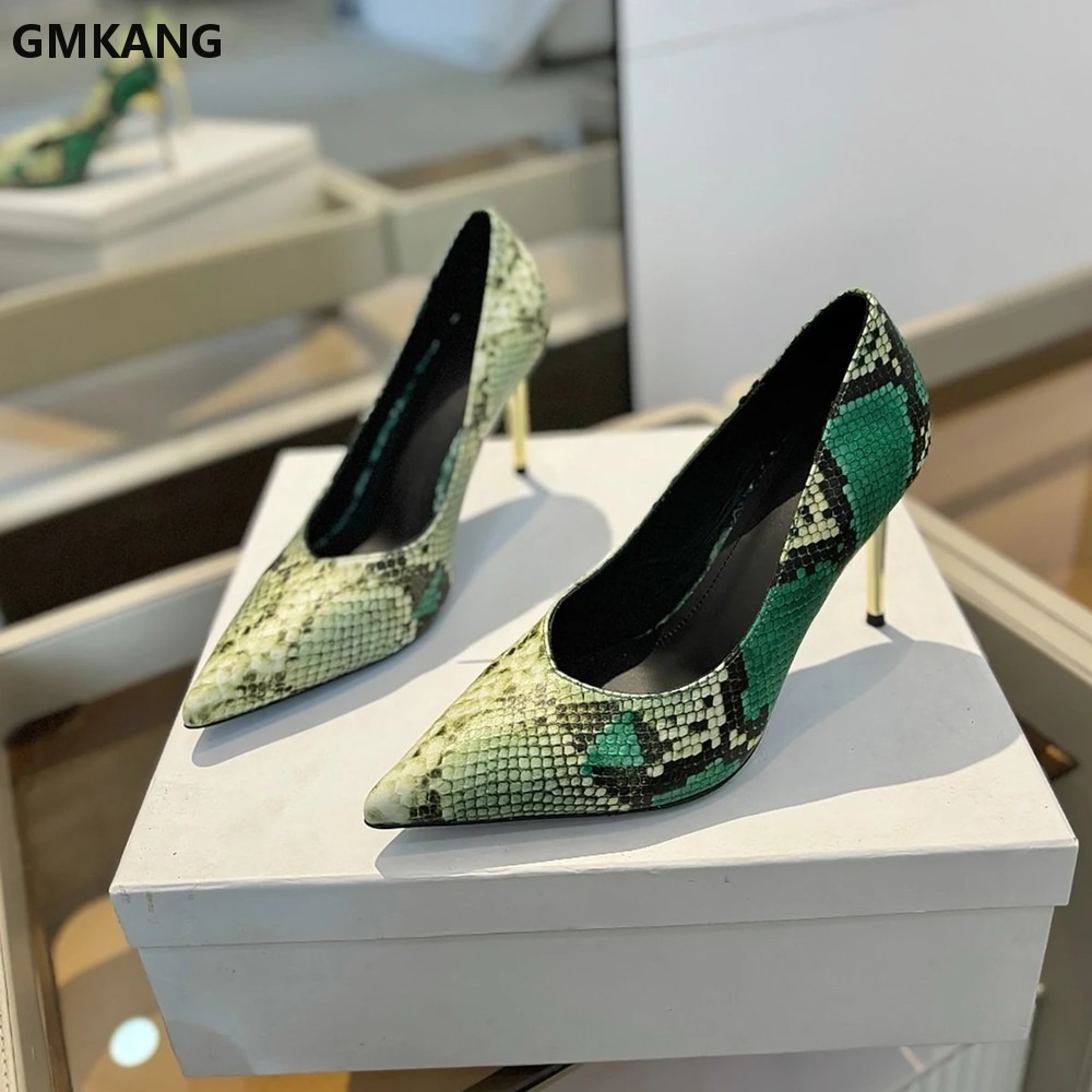 Women Snake Print Pointed Toe  - đánh giá và giá Court Heel Pointed