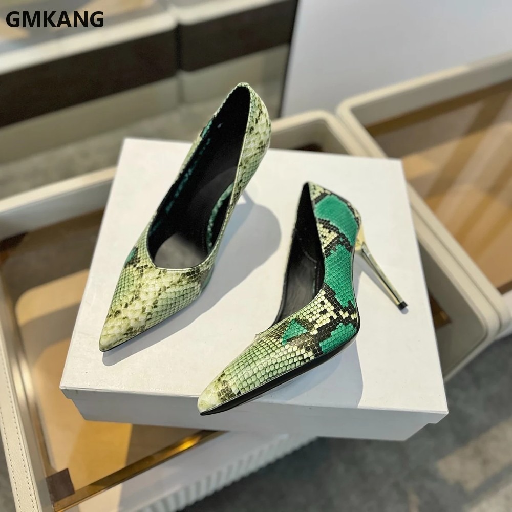 Women Snake Print Pointed Toe  - đánh giá và giá Court Heel Pointed