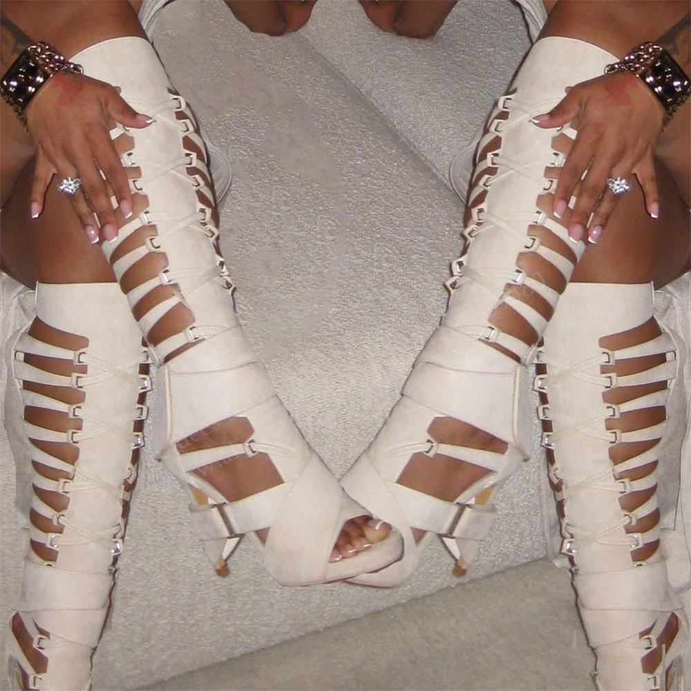 Gladiator Hollow Belt Buckle K - đánh giá và giá Knee High Boots Women