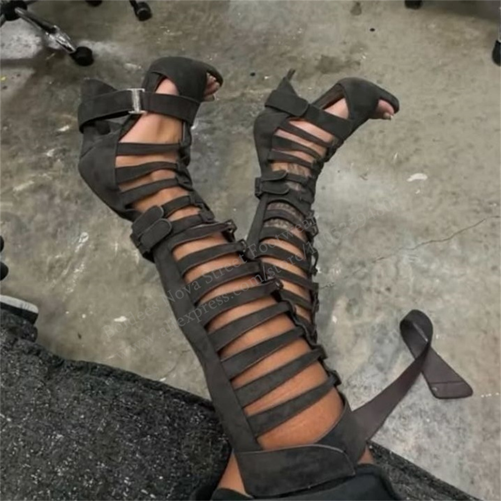 Gladiator Hollow Belt Buckle K - đánh giá và giá Knee High Boots Women