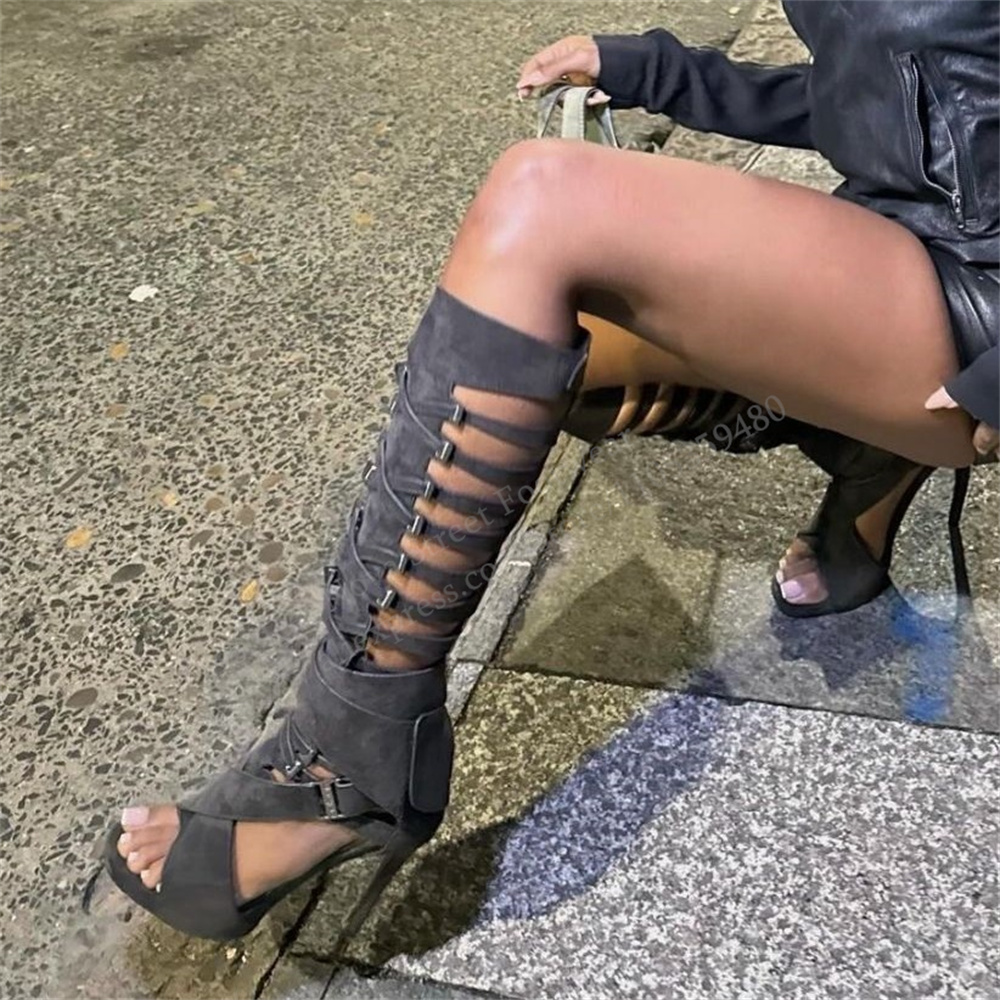 Gladiator Hollow Belt Buckle K - đánh giá và giá Knee High Boots Women