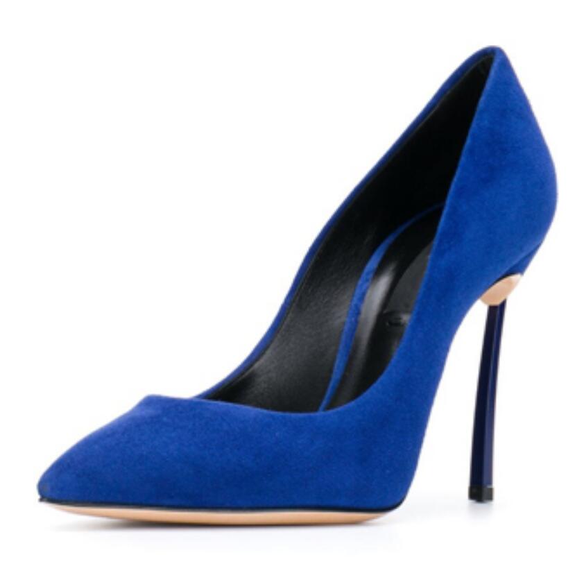 Gợi Cảm Xanh Dương Vàng Da Lộn - đánh giá và giá Court Heel Pointed