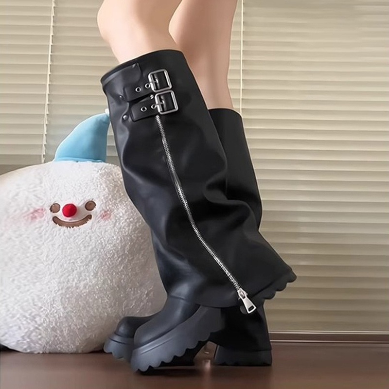 Punk Style Splicing Thick Bott - đánh giá và giá Knee High Boots Women
