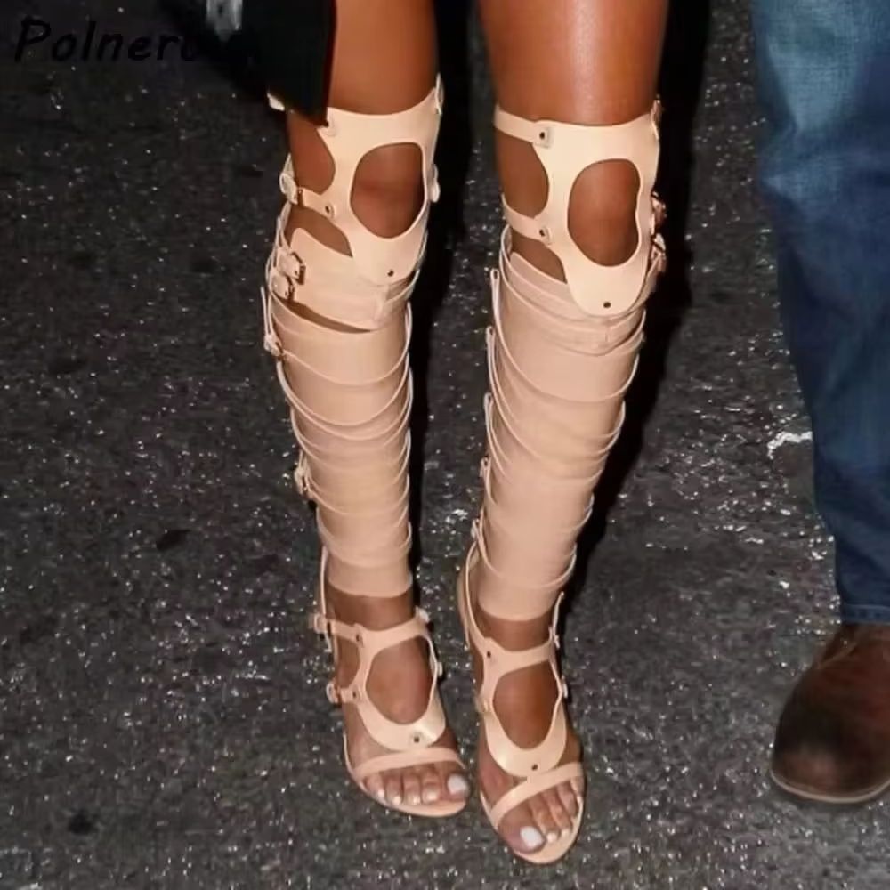 Hollow Buckle Strap Sandals Bo - đánh giá và giá Knee High Boots Women